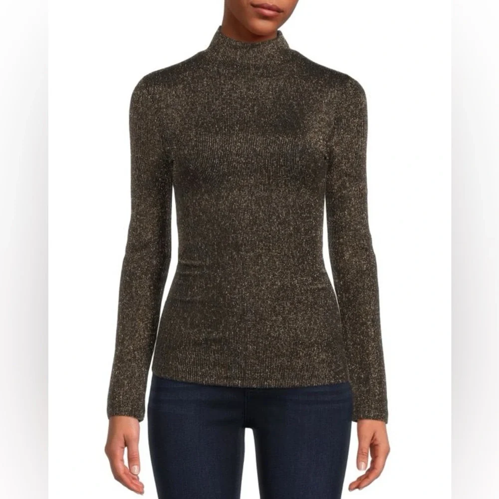 BCBGMaxAzria Metallic Mockneck Knit Top Small - Picture 1 of 4